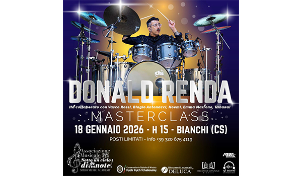 Bianchi (CS), masterclass del batterista di Vasco Donald Renda il 18 gennaio