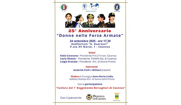 A Cosenza, si celebra il 25° anniversario delle “Donne nelle Forze Armate”