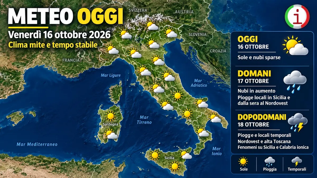 Meteo weekend dal 16 al 18 ottobre tra clima mite e prime piogge domenica