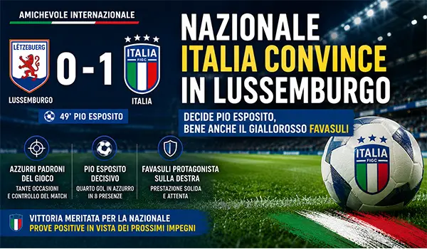 Italia convincente in Lussemburgo: decide Pio Esposito, ottima prova degli Azzurrini. In evidenza anche Favasuli