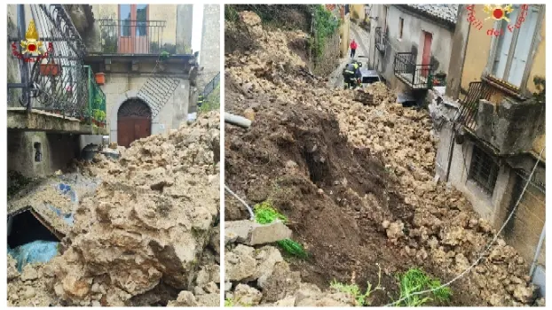 Frana a Stilo: intervento dei Vigili del Fuoco a Cattolica, verifiche in corso tra le abitazioni