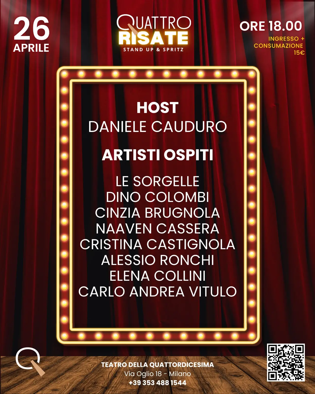 Al Teatro della Quattordicesima la comicità si serve con l’aperitivo. Arriva “Quattro Risate – Stand Up & Spritz”