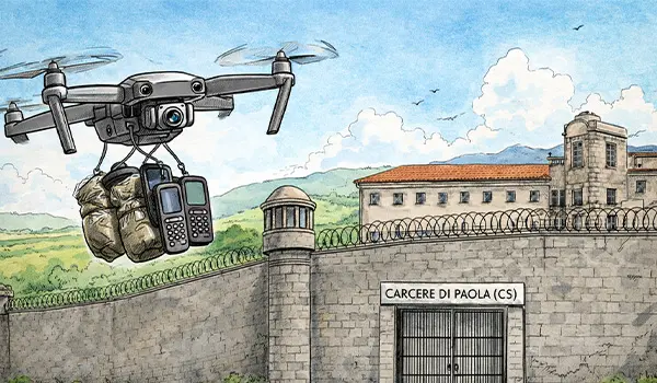 Drone con droga e cellulari abbattuto in Calabria: tentativo sventato nel carcere di Paola