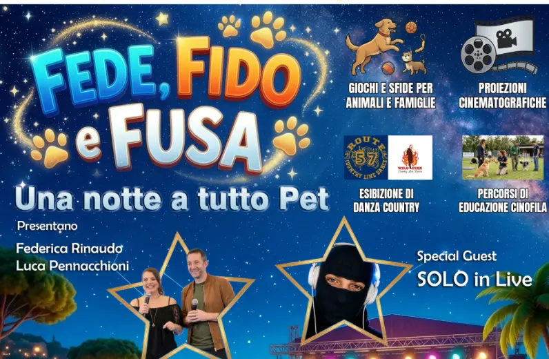 “Fede, Fido & Fusa – Una notte a tutto pet”. Ai Tucul di Tor San Lorenzo, alle porte di Roma, una serata speciale dedicata all’amore per gli animali.