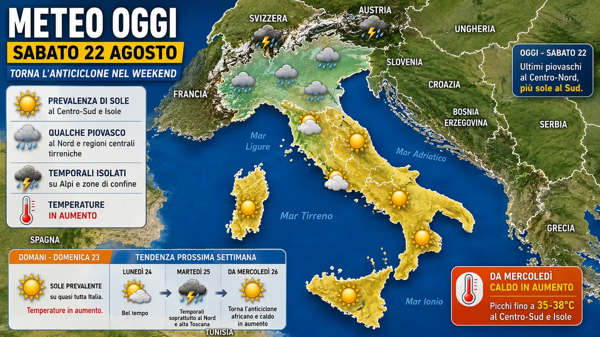 Meteo Italia, torna l’anticiclone nel weekend: più sole domenica, poi nuova fiammata africana