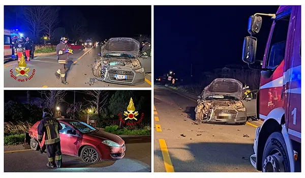 Scontro lungo la SS106 al km 242 tre feriti: intervento dei Vvf