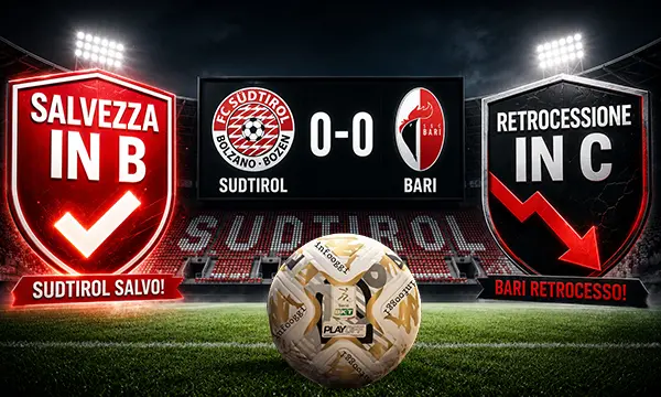Südtirol-Bari 0-0, playout amaro per i pugliesi: biancorossi retrocessi in Serie C