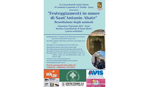 Sezze, domenica 19 gennaio festeggiamenti per Sant’Antonio Abate e benedizione degli animali 