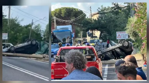 Incidente a Copanello: auto si ribalta dopo lo schianto contro un traliccio. Traffico in tilt sulla Statale