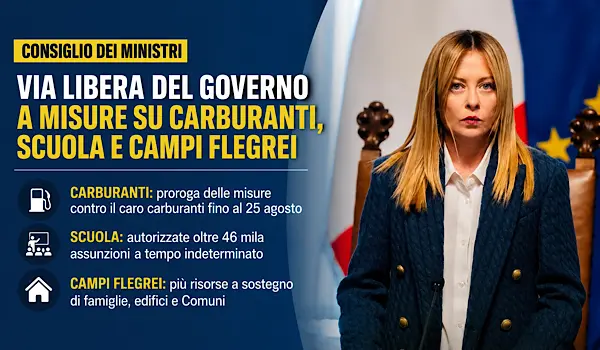 Consiglio dei Ministri approva nuove misure su carburanti, scuola e Campi Flegrei