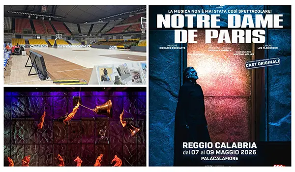Reggio C.: al via al Palacalafiore l’imponente allestimento per il Colossal Notre Dame de Paris di Riccardo Cocciante, a lavoro in oltre duecento tra operai e tecnici