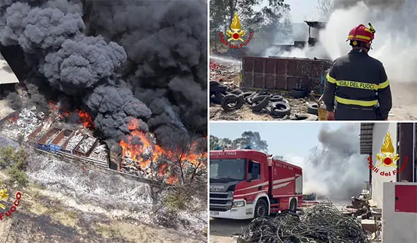 Incendio in un’autodemolizione a Campodenaro, maxi intervento dei Vvf