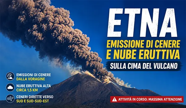 Etna, emissione di cenere dalla Voragine: nube eruttiva sulla cima del vulcano