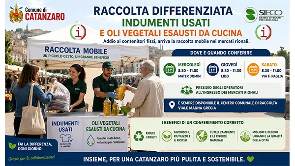 Catanzaro, cambia la raccolta di indumenti usati e oli esausti: ecco le novità
