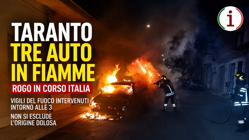 Taranto, tre auto in fiamme nella notte delle stelle cadenti: rogo in Corso Italia