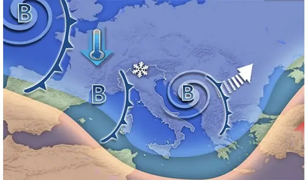 Meteo Italia: nuova settimana di maltempo con piogge diffuse, vento forte e neve a bassa quota