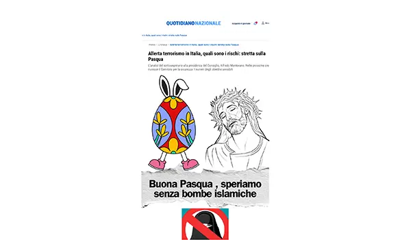 Pasqua, il post shock di Avvento Civile: “Speriamo senza bombe islamiche”