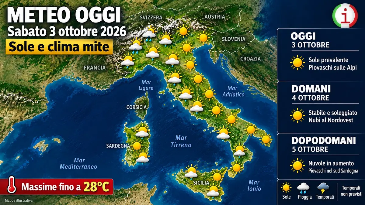 Meteo Italia tra sole e clima mite nel weekend e possibili piogge dal 7 ottobre