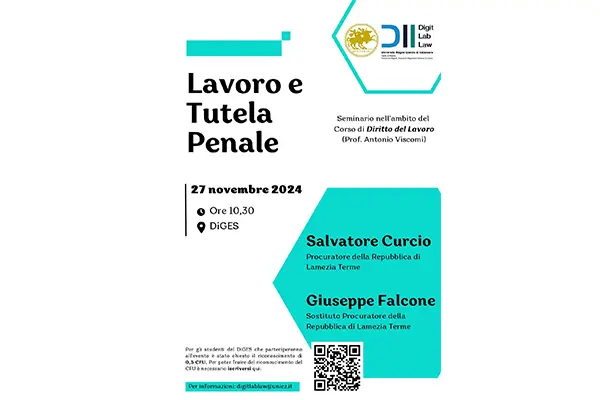 Lavoro e Tutela Penale, se ne discuterà all’UMG Mercoledì 27 Novembre. Ospiti CURCIO e FALCONE.