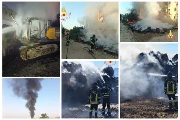 Lamezia Terme, doppio intervento dei Vvf: in fiamme escavatore e rifiuti vicino alle case popolari