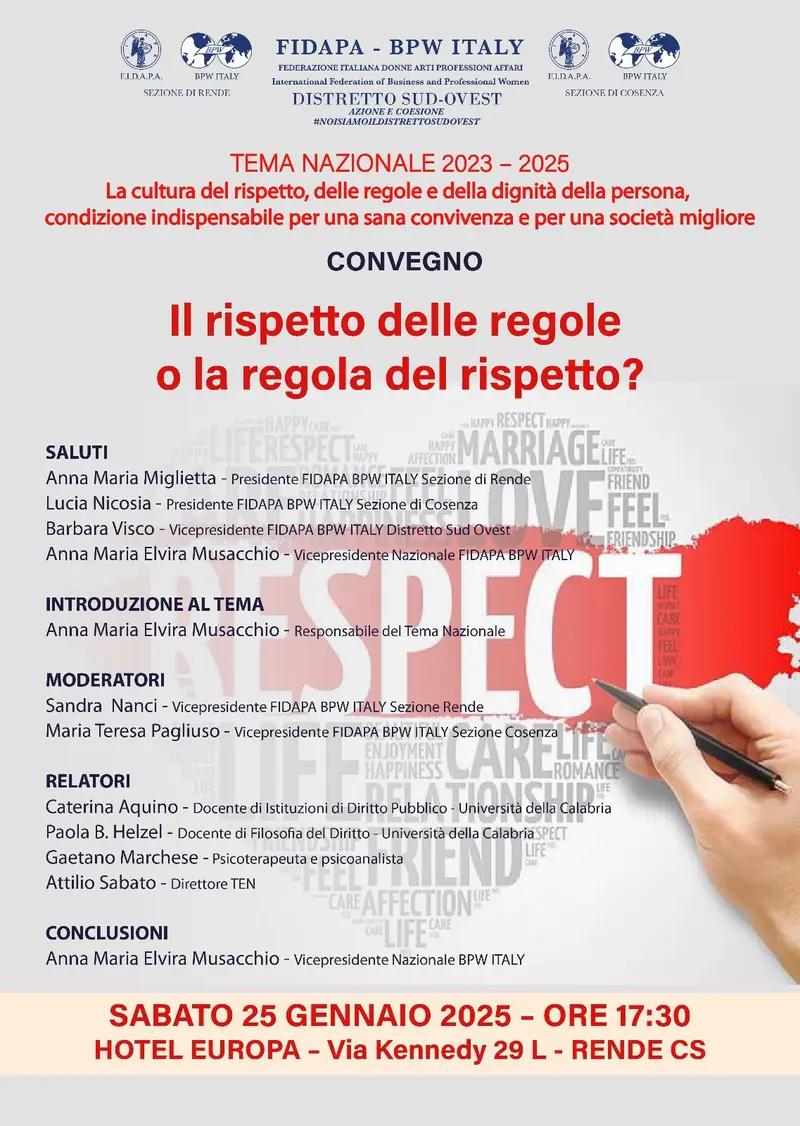 Le sezioni di Cosenza e Rende della Fidapa insieme per il convegno “Il rispetto delle regole o la regola del rispetto?”