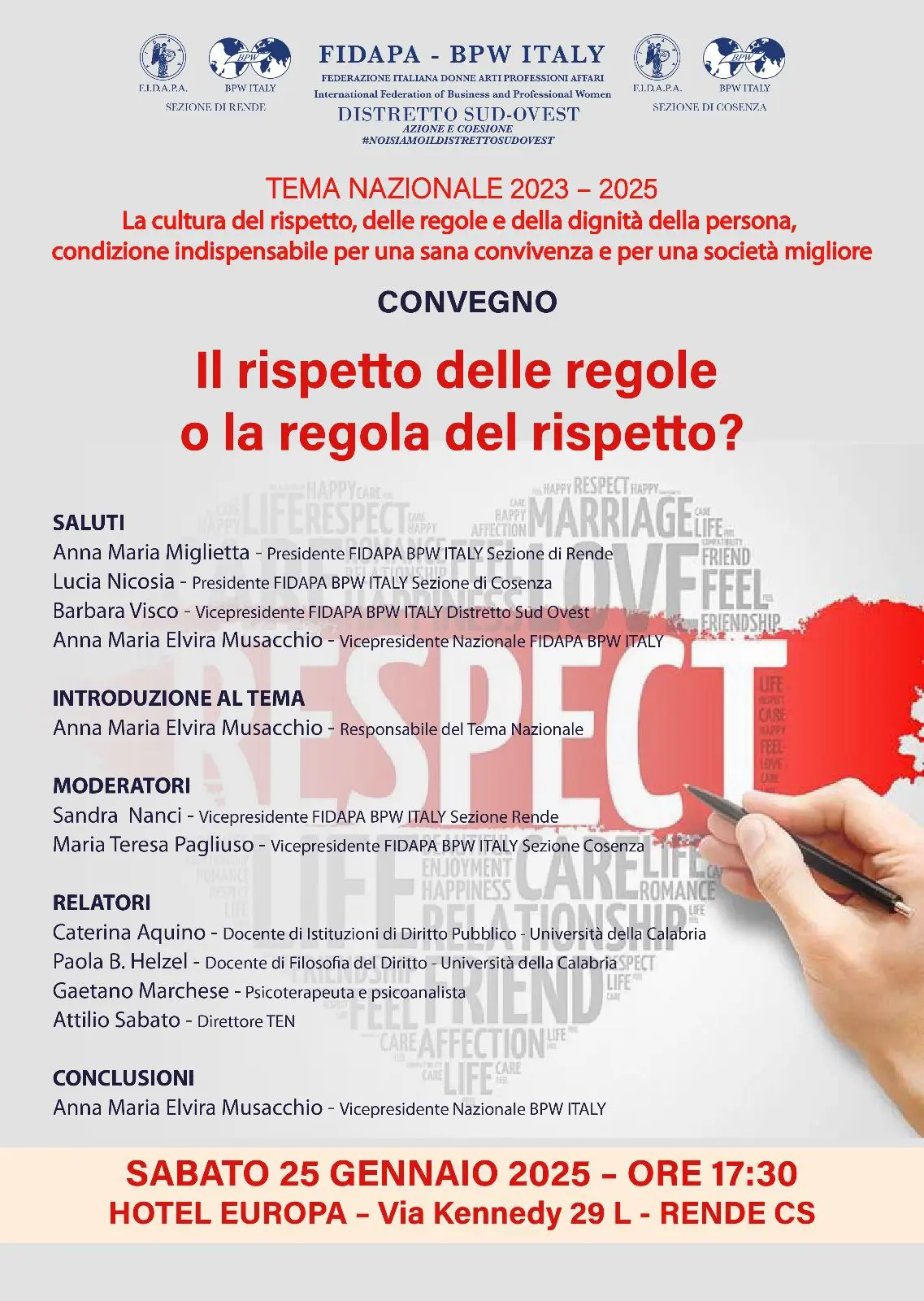 Le sezioni di Cosenza e Rende della Fidapa insieme per il convegno “Il rispetto delle regole o la regola del rispetto?”