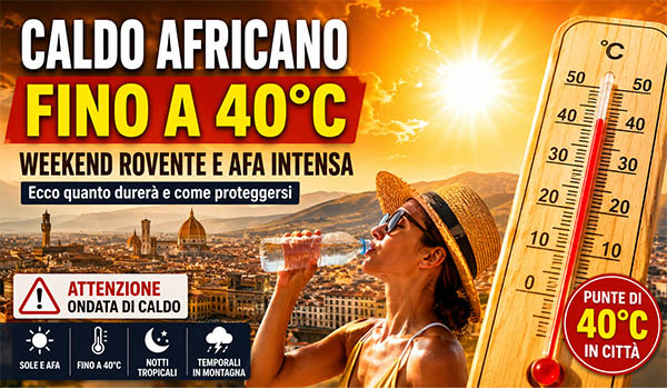 Caldo africano sull'Italia, temperature fino a 40°C: weekend rovente e afa intensa, ecco quanto durerà