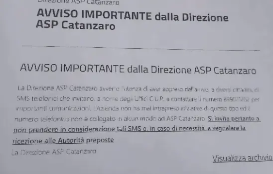 Catanzaro, allarme truffa via SMS: falso messaggio a nome dell’ASP invita a chiamare numero a pagamento