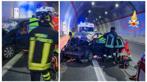 Incidente nella galleria Tirolello sulla SS106 Var/A: giovane conducente incastrata nell’auto, soccorsa dai Vvf