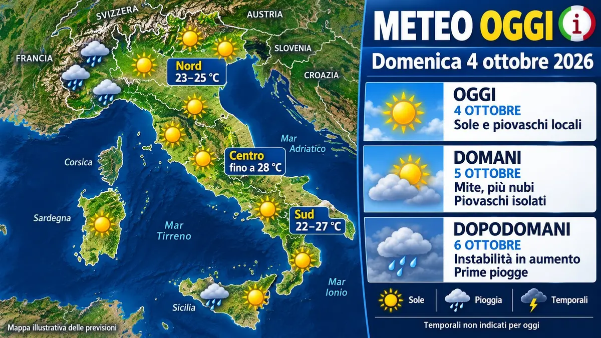 Meteo Italia, sole e clima mite il 4 ottobre poi tornano le piogge da martedì