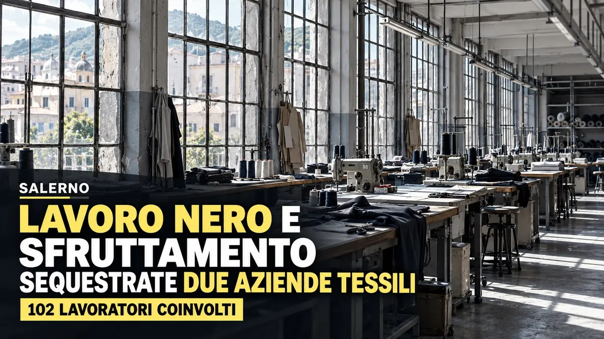 Salerno, sfruttamento e lavoro nero in due aziende tessili: sequestri e 102 lavoratori coinvolti