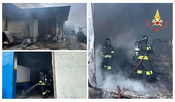 Joppolo, devastante incendio in un’autofficina: distrutte auto, moto e un camper, sul posto i Vvf