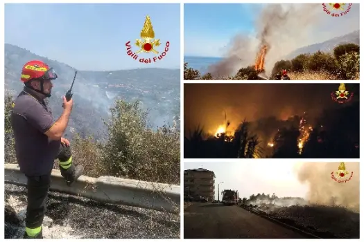 Incendi in Calabria: 32 interventi in corso – Impegnati anche i droni e le unità cinofile a Nocera Terinese