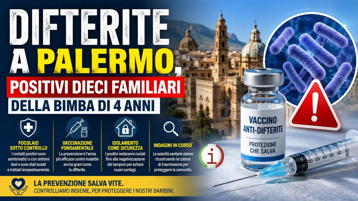 Difterite a Palermo, positivi dieci familiari della bimba di 4 anni