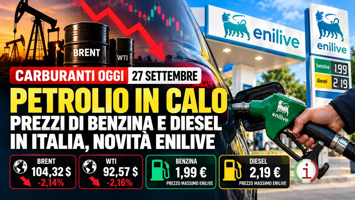 Carburanti oggi, petrolio in calo: prezzi di benzina e diesel in Italia, novità Eni