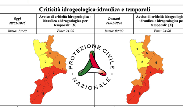Allerta rossa sulla costa ionica: martedì 20 e mercoledì 21 rischio elevato per nubifragi, vento e mareggiate