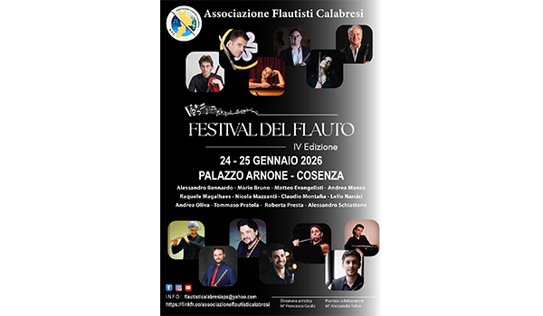 Festival del Flauto 2026: musica, formazione e grandi artisti alla Galleria Nazionale di Cosenza – Palazzo Arnone il 24 e 25 gennaio