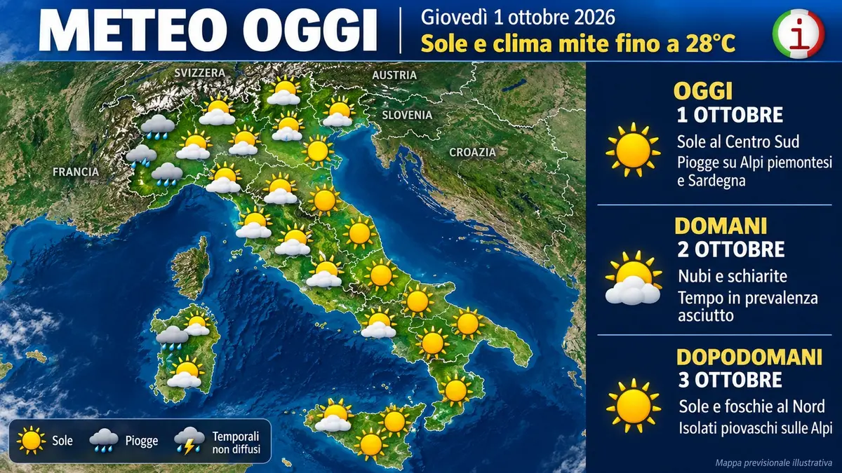 Meteo Italia, ottobre parte con sole e caldo fino a 29 gradi e una possibile svolta dal 7