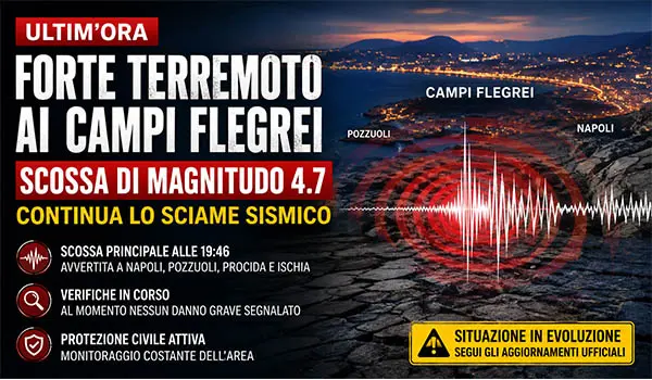 Terremoto ai Campi Flegrei oggi, nuova sequenza di scosse dopo il sisma di magnitudo 4.7: continua lo sciame sismico