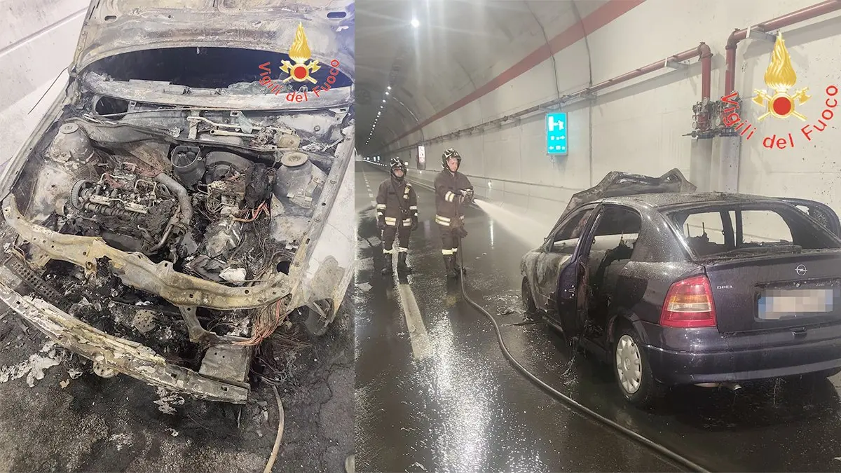 Catanzaro, auto in fiamme nella galleria Sansinato SS 280 riaperta dopo i soccorsi