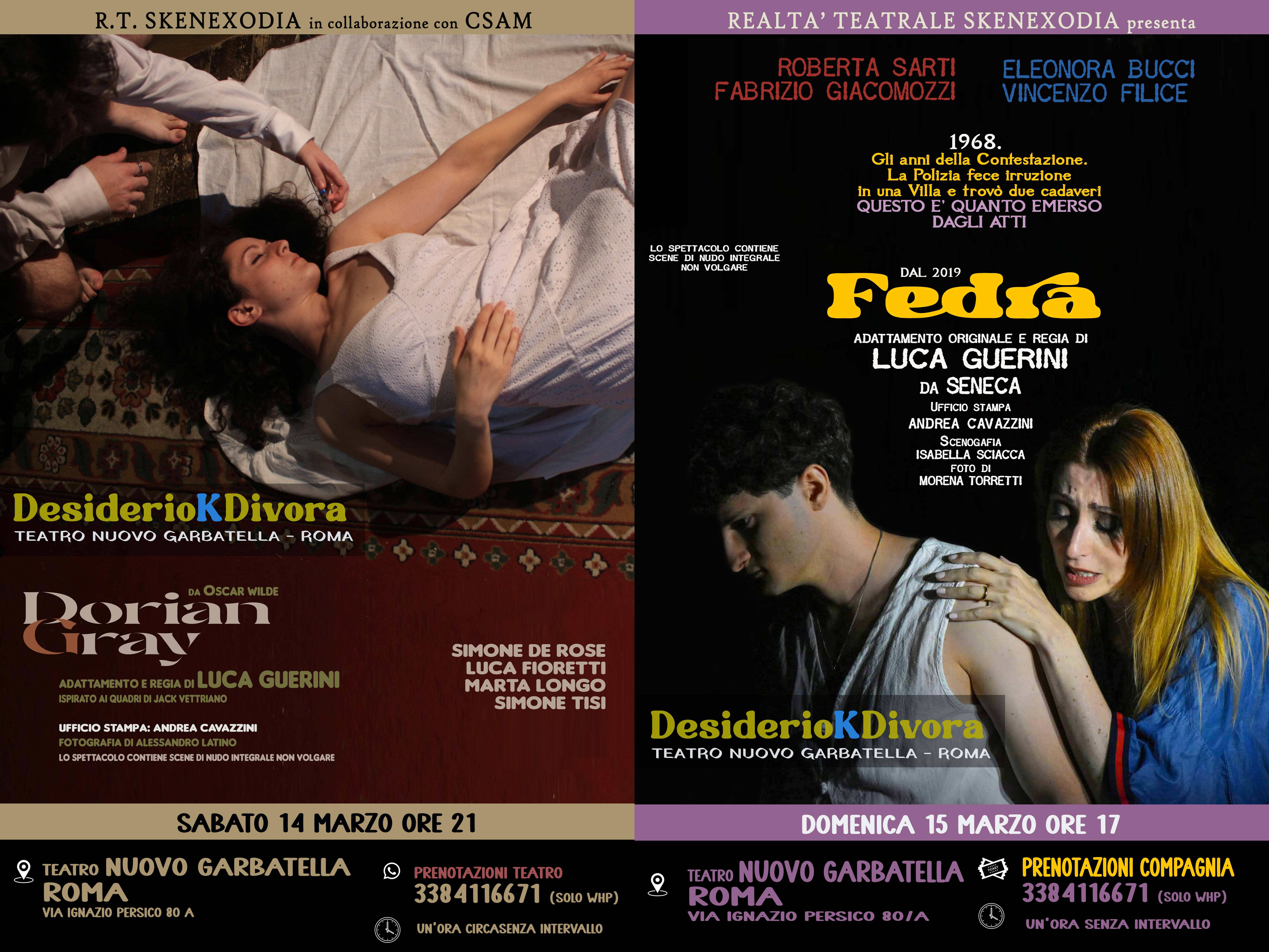 DESIDERIOKDIVORA: DORIAN GRAY E FEDRA IN SCENA AL TEATRO NUOVO PICCOLO GARBATELLA