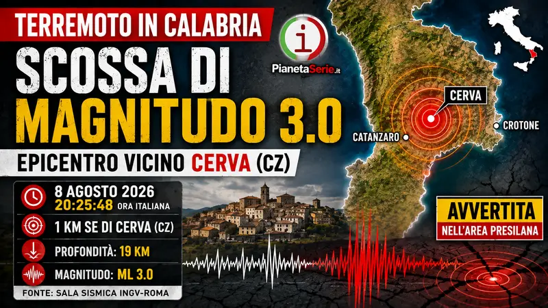 Terremoto in Calabria, scossa di magnitudo 3.0 nel Catanzarese epicentro vicino Cerva