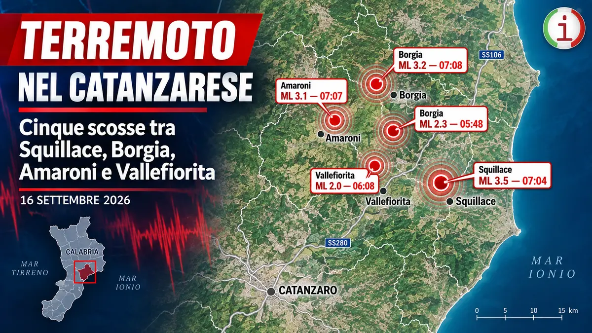 Terremoto nel Catanzarese, cinque scosse tra Squillace, Borgia e Amaroni