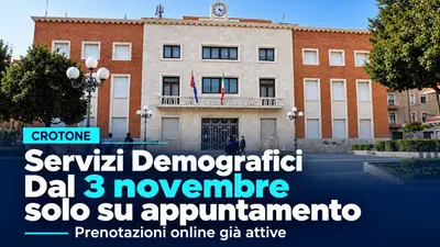 Crotone cambia accesso ai Servizi Demografici dal 3 novembre appuntamento obbligatorio