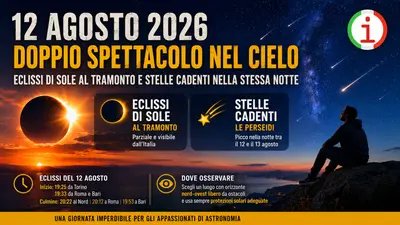 Eclissi di Sole e stelle cadenti il 12 agosto 2026: doppio spettacolo nel cielo italiano