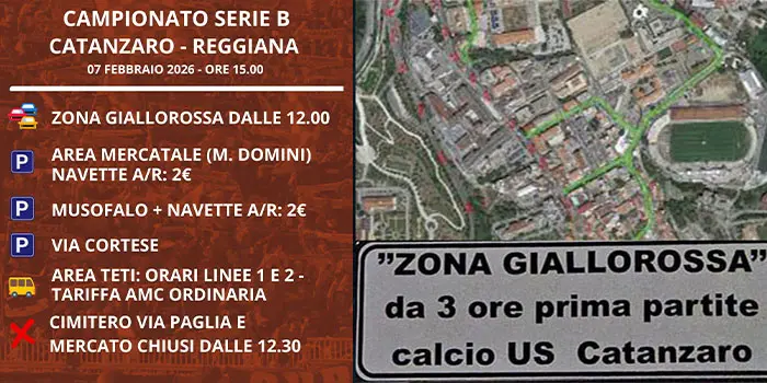 Catanzaro-Reggiana: viabilità, parcheggi e navette per il match di Serie B