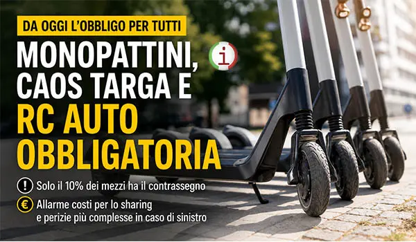 Monopattini elettrici, scatta oggi l'obbligo di RC: pochi mezzi in regola e cresce il rischio caos