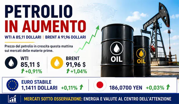 Prezzo del petrolio in rialzo, salgono WTI e Brent sui mercati internazionali