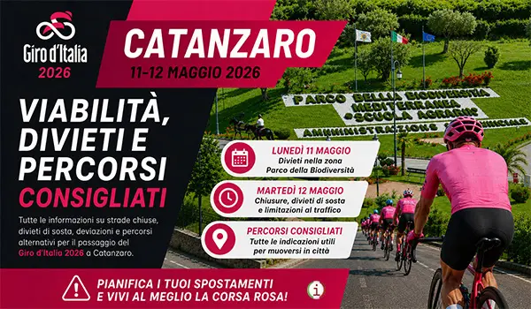 Giro d’Italia 2026 a Catanzaro: viabilità, strade chiuse e percorsi consigliati per l’11 e 12 maggio