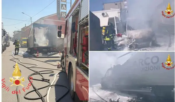 Incendio sulla SS106 a Botricello, autocarro in fiamme: traffico bloccato e intervento dei Vvf